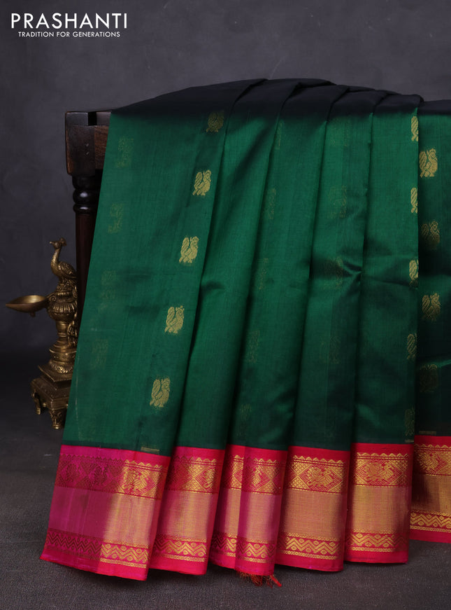 Kuppadam silk cotton saree green and pink with annam zari woven buttas and zari woven korvai border