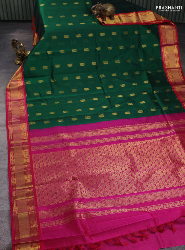 Kuppadam silk cotton saree green and pink with annam zari woven buttas and zari woven korvai border