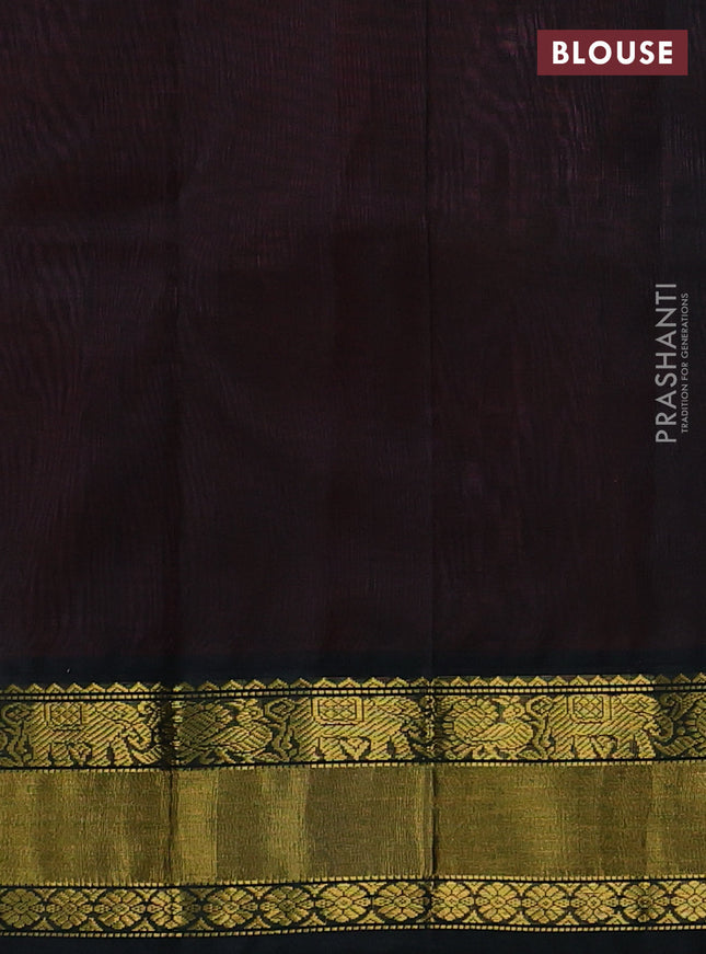 Kuppadam silk cotton saree peach pink and bottle green with annam zari woven buttas and zari woven korvai border