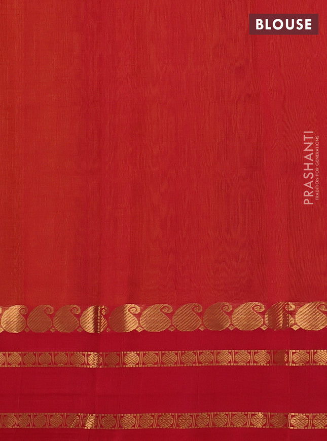 Kuppadam silk cotton saree mango yellow and red with allover zari checks & buttas and paisley zari woven border