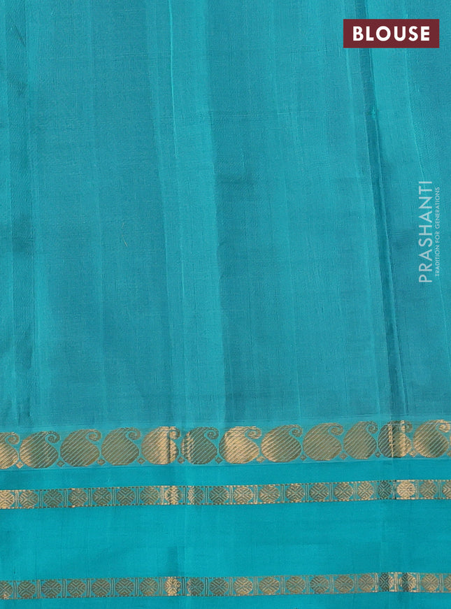 Kuppadam silk cotton saree blue and teal blue with allover zari checks & buttas and paisley zari woven border