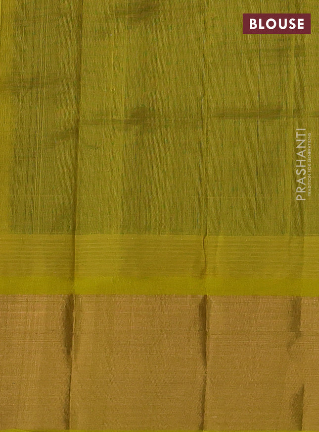 Kuppadam silk cotton saree violet and lime yellow with plain body and temple design zari woven border