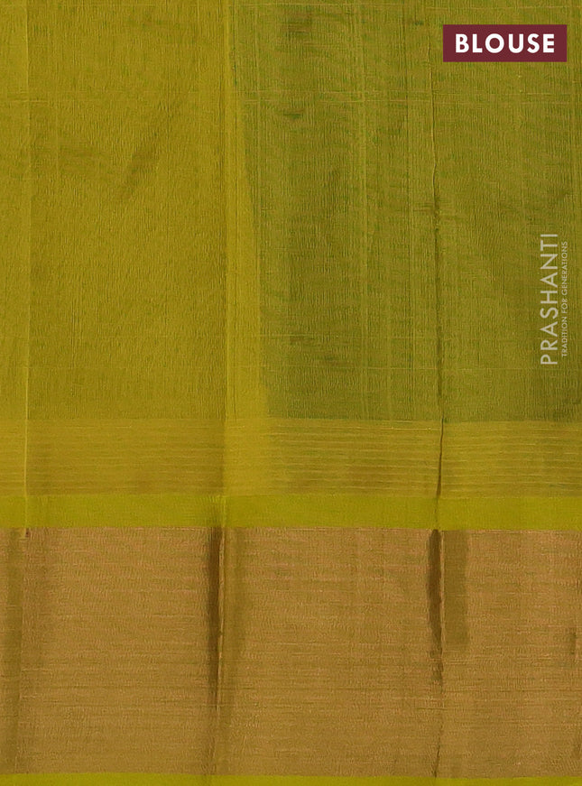 Kuppadam silk cotton saree green and lime yellow with plain body and temple design zari woven border