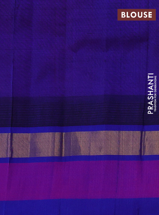 Kuppadam silk cotton saree pink and blue with plain body and temple design zari woven border