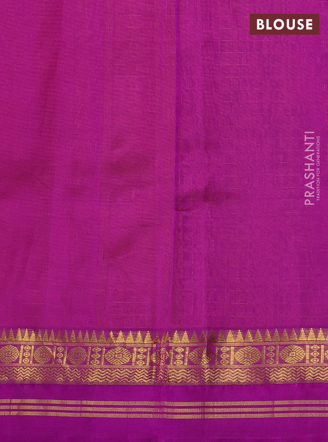 Kuppadam silk cotton saree orange and purple with allover zari checked pattern and zari woven border