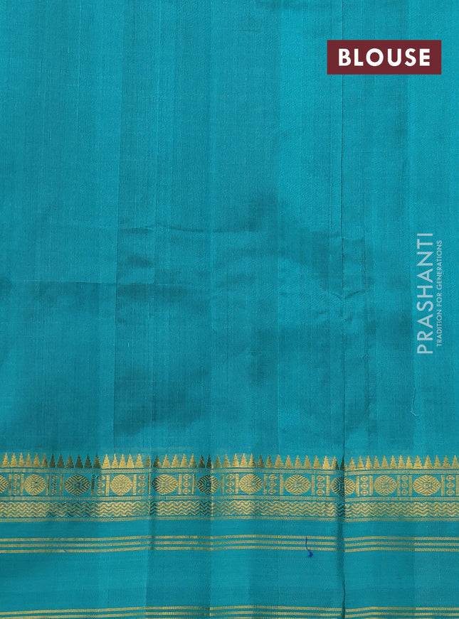 Kuppadam silk cotton saree coffee brown and teal blue with allover zari checked pattern and zari woven border