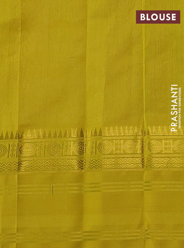 Kuppadam silk cotton saree sandal and yellow with allover zari checked pattern and zari woven border