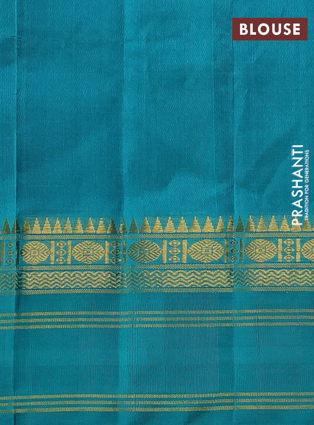 Kuppadam silk cotton saree blue and teal blue with allover zari checked pattern and zari woven border