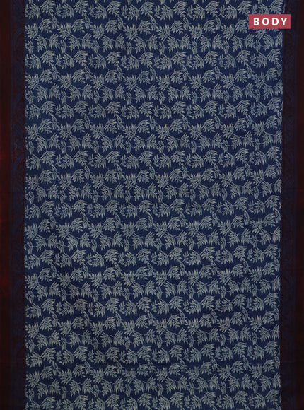 Jaipur cotton saree indigo blue and maroon with allover prints and printed border