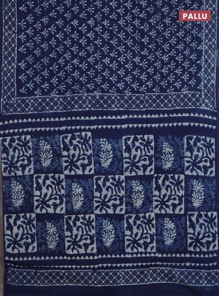 Jaipur cotton saree indigo blue with allover dabu prints and printed border