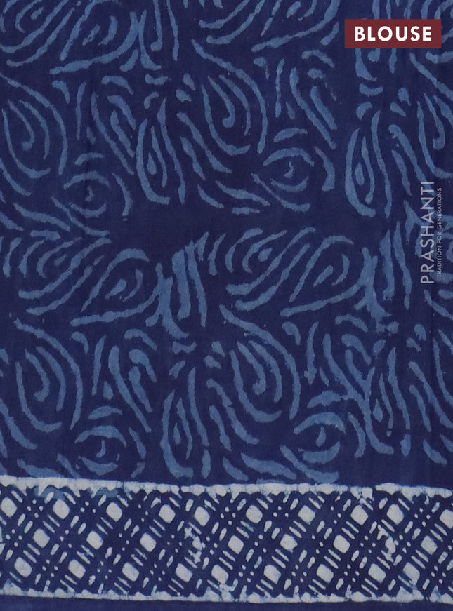 Jaipur cotton saree indigo blue with allover dabu prints and printed border