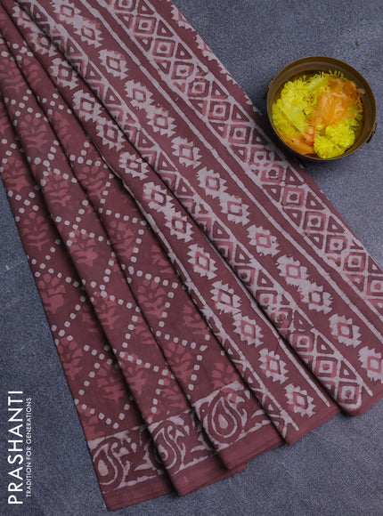 Jaipur cotton saree brown with allover prints and printed border