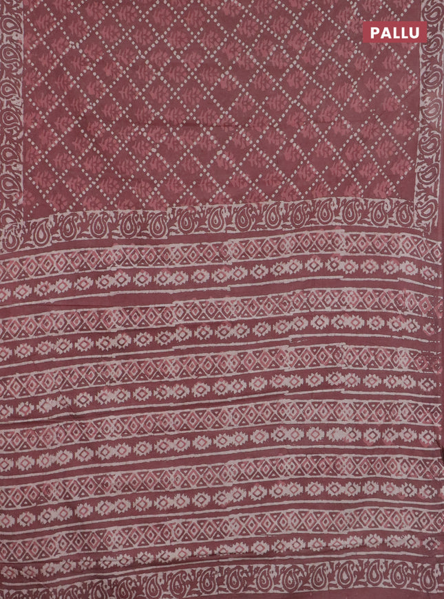 Jaipur cotton saree brown with allover prints and printed border