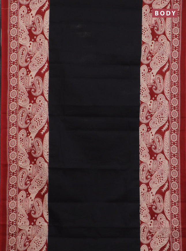 Jaipur cotton saree black and maroon with plain body and long printed border