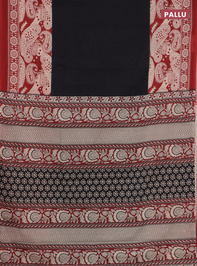 Jaipur cotton saree black and maroon with plain body and long printed border
