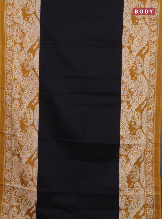 Jaipur cotton saree black and mustard yellow with plain body and long printed border