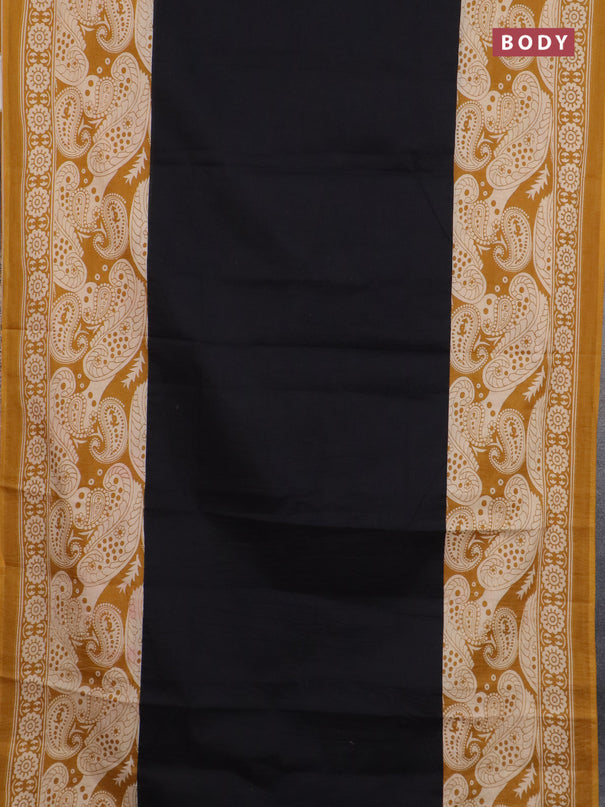 Jaipur cotton saree black and mustard yellow with plain body and long printed border