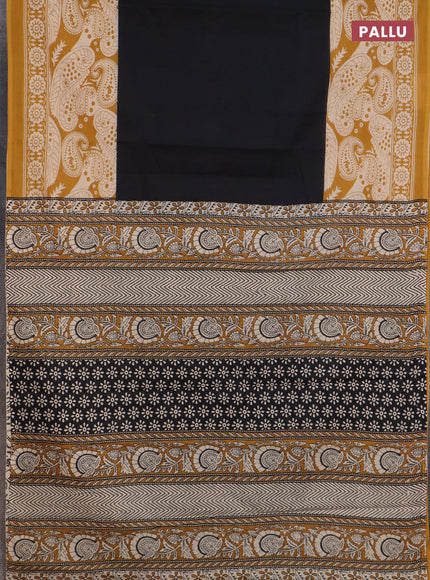 Jaipur cotton saree black and mustard yellow with plain body and long printed border