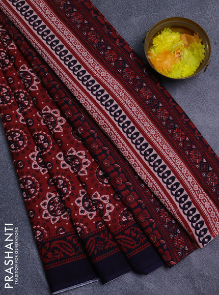 Jaipur cotton saree maroon and black with allover prints and printed border