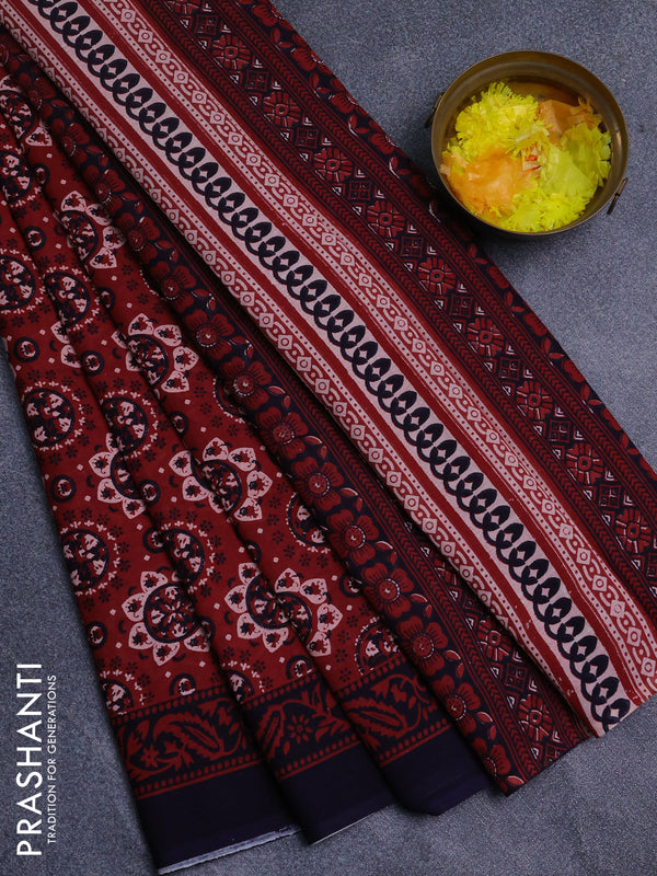 Jaipur cotton saree maroon and black with allover prints and printed border