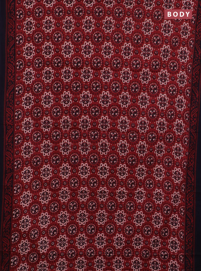 Jaipur cotton saree maroon and black with allover prints and printed border