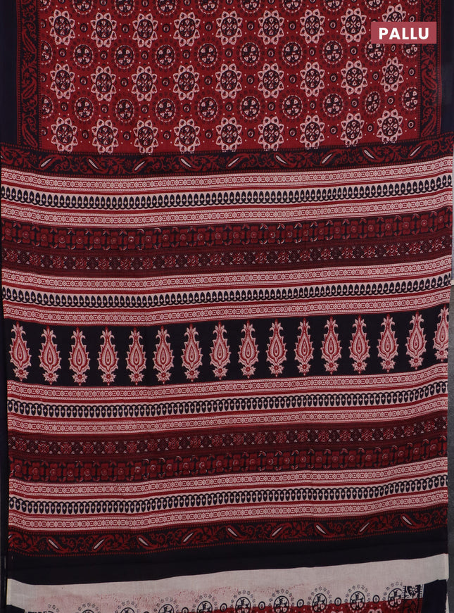 Jaipur cotton saree maroon and black with allover prints and printed border
