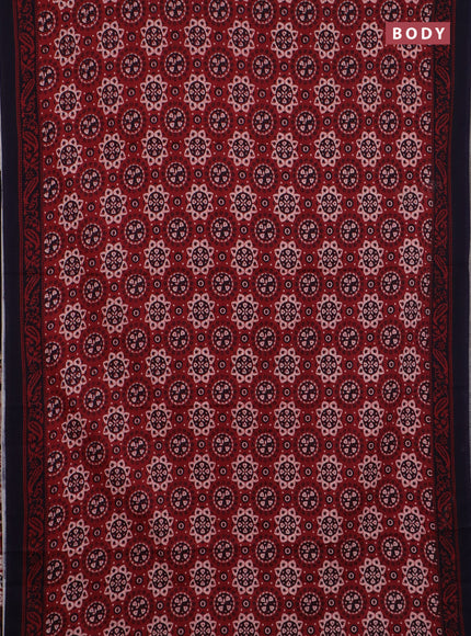 Jaipur cotton saree maroo and black with allover prints and printed border