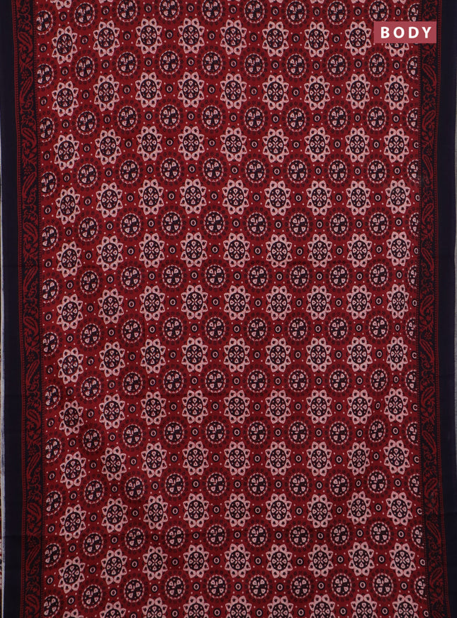 Jaipur cotton saree maroo and black with allover prints and printed border