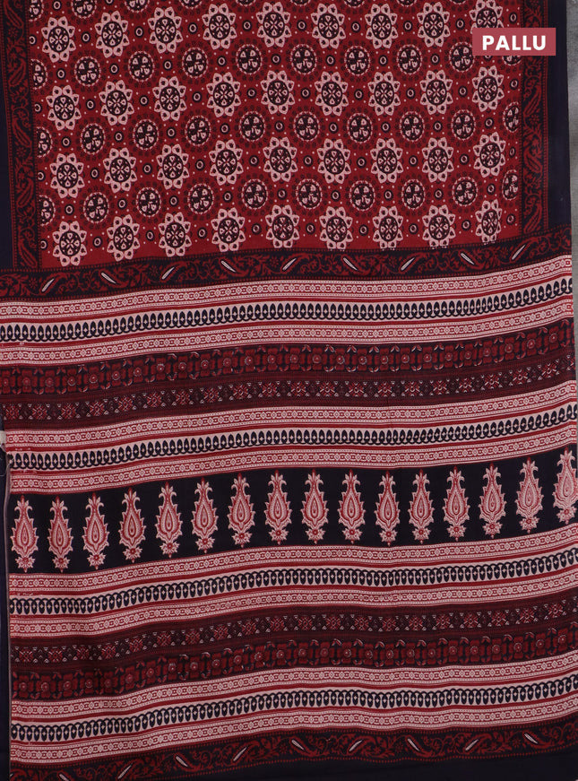 Jaipur cotton saree maroo and black with allover prints and printed border