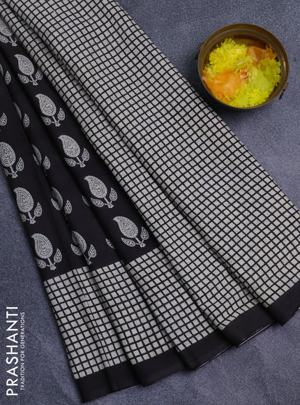 Jaipur cotton saree black with allover prints and printed border