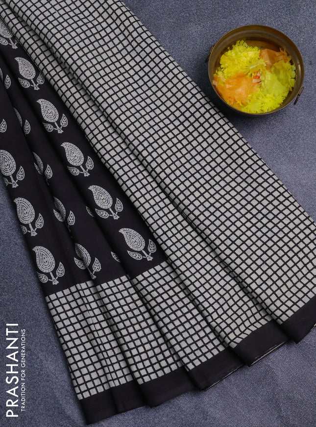 Jaipur cotton saree black with allover prints and printed border