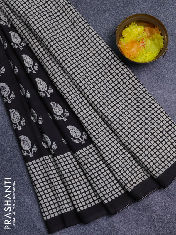 Jaipur cotton saree black with allover prints and printed border