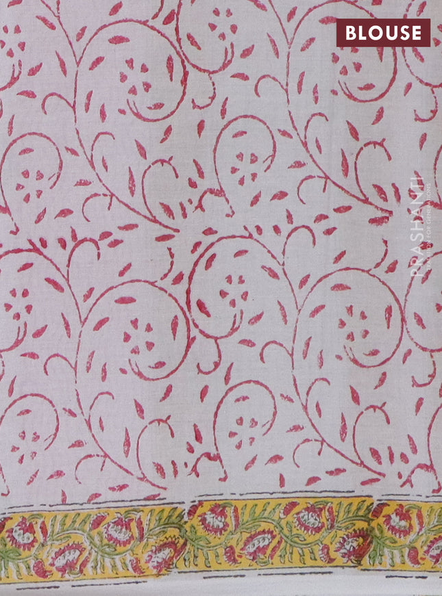 Jaipur cotton saree yellow and off white with allover paisely prints and printed border