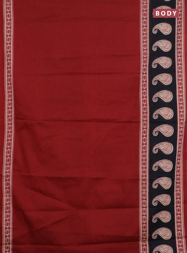 Jaipur cotton saree maroon and black with plain body and long printed border