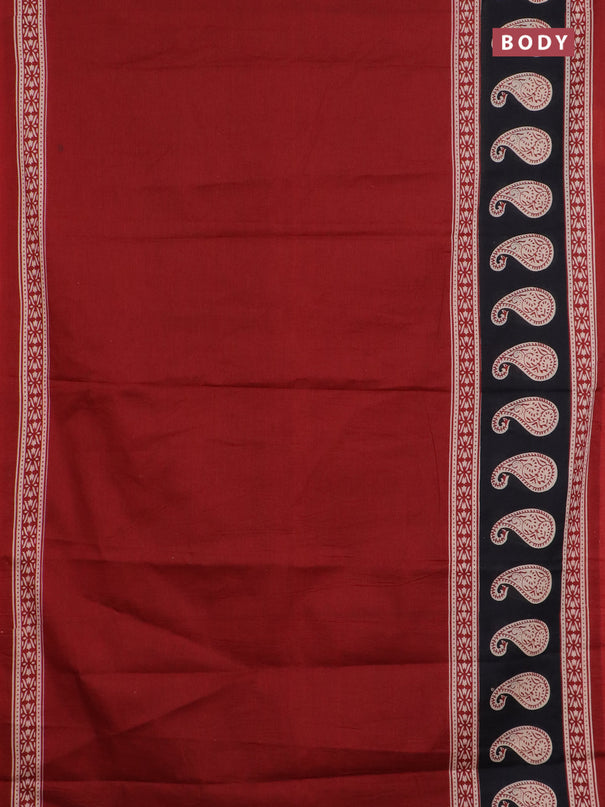 Jaipur cotton saree maroon and black with plain body and long printed border