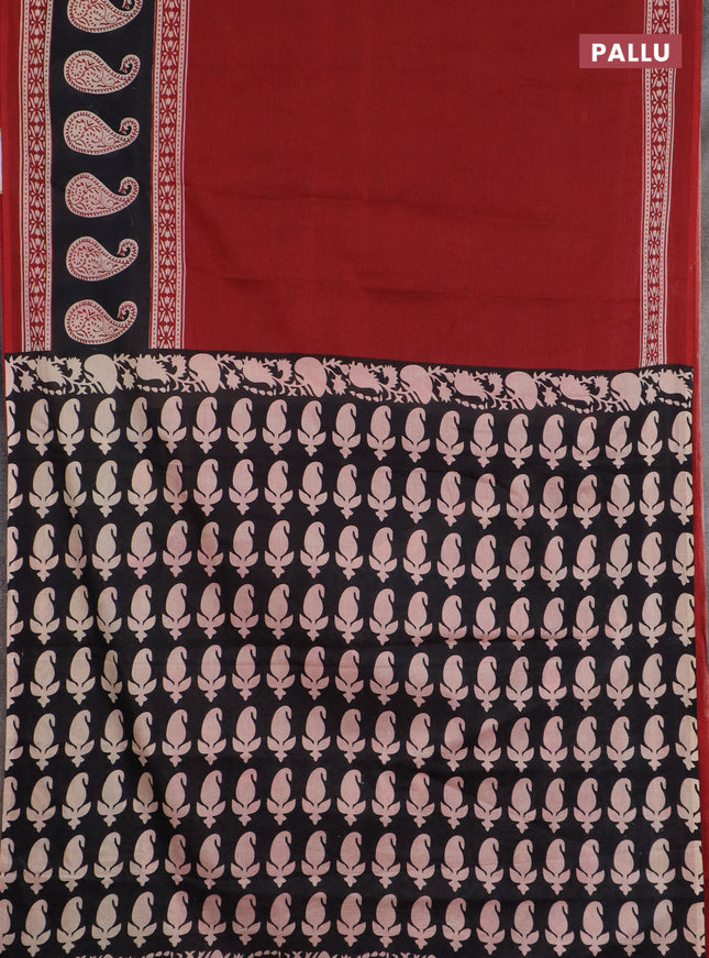 Jaipur cotton saree maroon and black with plain body and long printed border