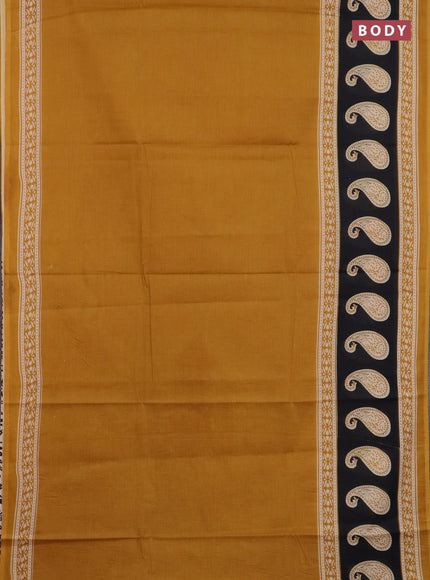 Jaipur cotton saree mustard yellow and black with plain body and long printed border