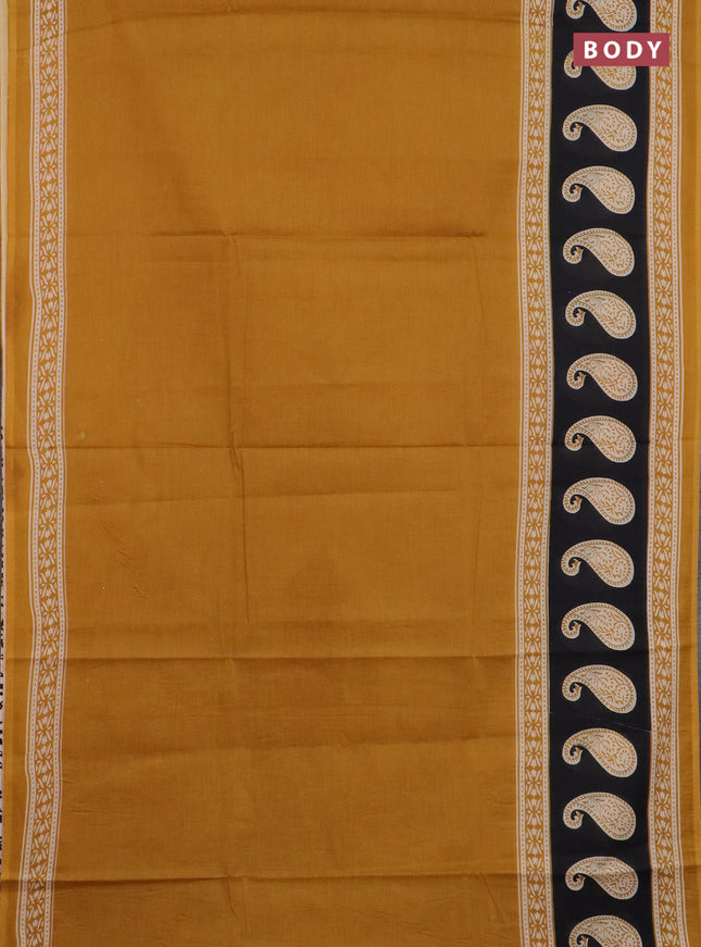 Jaipur cotton saree mustard yellow and black with plain body and long printed border