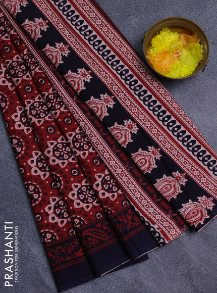 Jaipur cotton saree maroon and navy blue with allover butta prints and printed border