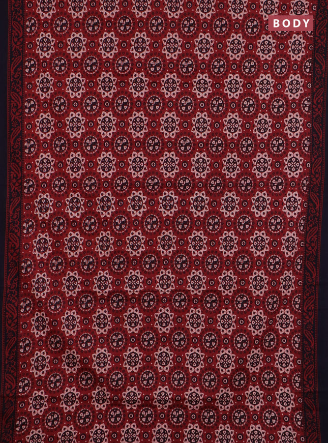 Jaipur cotton saree maroon and navy blue with allover butta prints and printed border