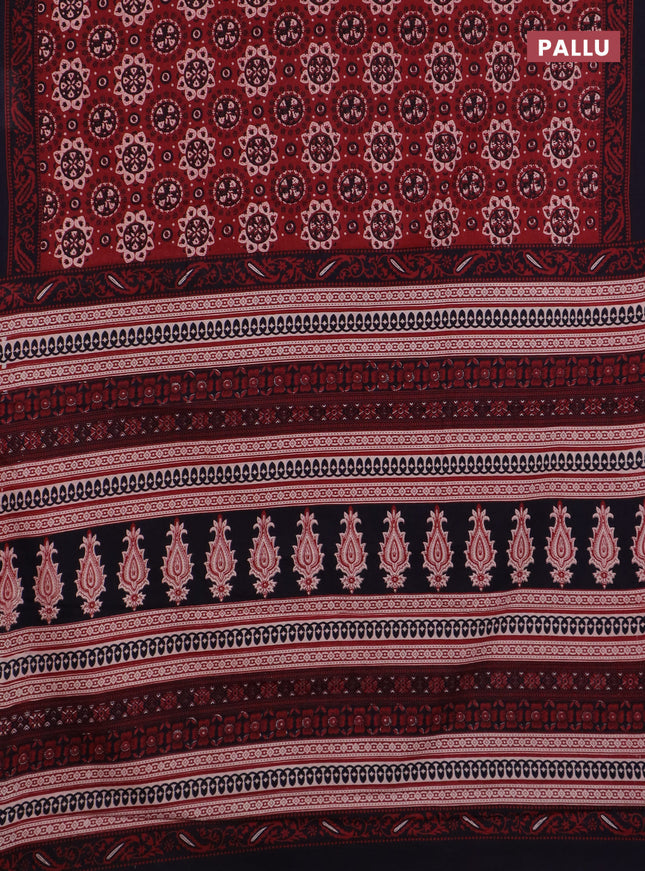 Jaipur cotton saree maroon and navy blue with allover butta prints and printed border