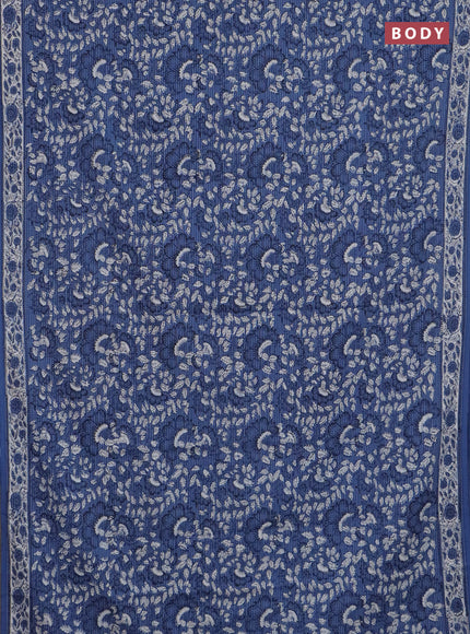 Jaipur cotton saree blue with allover prints & thread weaves and printed border