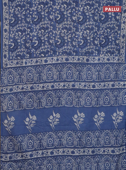 Jaipur cotton saree blue with allover prints & thread weaves and printed border