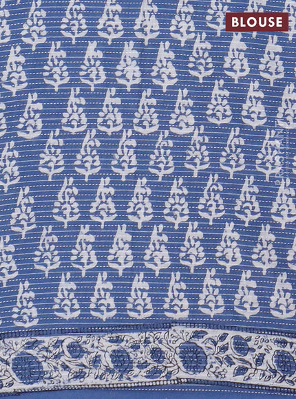 Jaipur cotton saree blue with allover prints & thread weaves and printed border