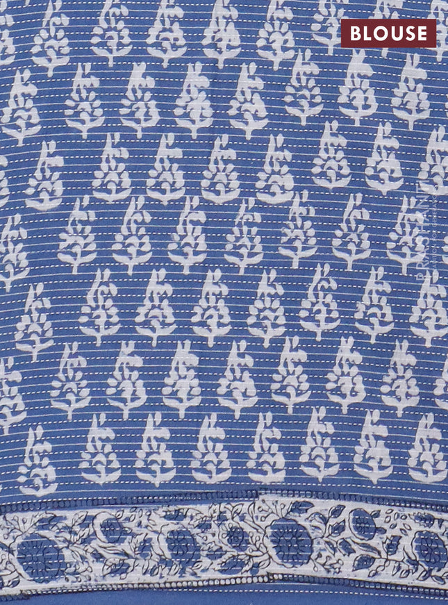 Jaipur cotton saree blue with allover prints & thread weaves and printed border