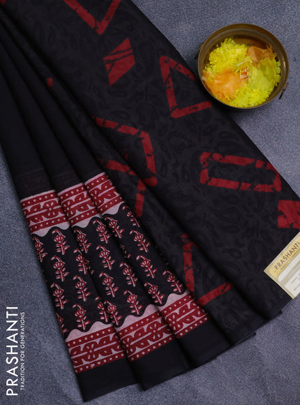 Jaipur cotton saree black and maroon with allover batik prints and long printed border