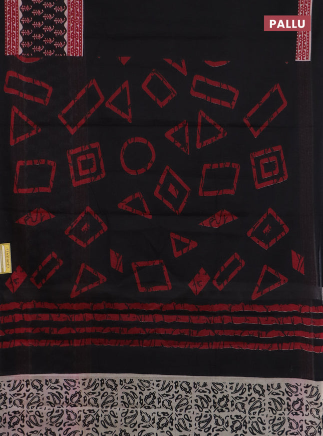 Jaipur cotton saree black and maroon with allover batik prints and long printed border