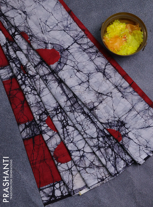 Jaipur cotton saree black and maroon with allover batik prints in borderless style