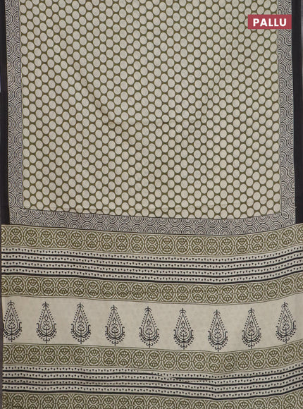 Jaipur cotton saree mehendi green and black with allover geomatric prints and printed border