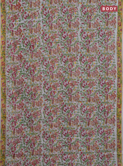 Jaipur cotton saree light green and off white with allover prints and printed border